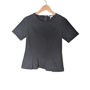 BCBGMAXAZRIA Peplum Pleated Short Sleeve Zipper Back Top Womens L‎ Minimalist